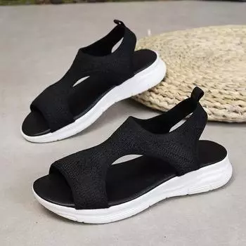 Spot 2025 spring and summer new fashionable European and American large-size flat-bottomed Amazon fly-woven women s sandals 36 чёрный