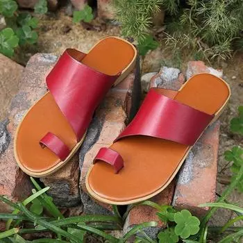 Spot 2025 summer flat-bottomed cool slippers women s large size set toe outer wear casual beach slippers manufacturer 35 красный