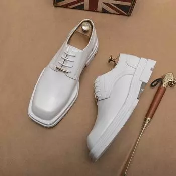 Spring 2024 New Business Platform Leather Shoe Black White Casual Shoes Classic Oxfords Dress Shoe Thick Sole Formal Party Shoes 38 чёрный