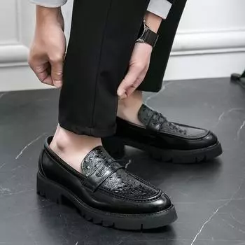 Spring 2024 New Men Thick Soled Loafers Shoes Comfortable Leather Casual Shoes for Men Flats Slip-on Driving Shoes Men Mocassin 38 чёрный