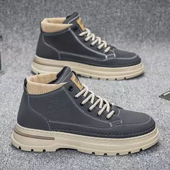 Spring 2025 Men s Mid-Cut Leather Outdoor Work Boots - British Style, Casual Fashion Trend US 12 коричневый