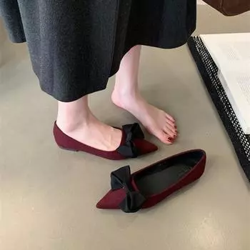 Spring and Autumn 2024 new French temperament single shoes small fragrant style bow pointed head flat bottom shallow mouth Mary Jane women s shoes 35 серый