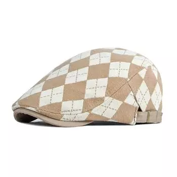 Spring And Autumn Beret Hats Vintage Checkered Brown Coffee Khaki Flat Cap Front Cap Painter S Cap Cap Man
