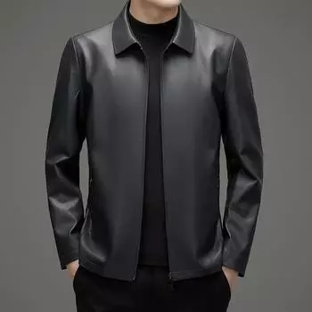 Spring and Autumn Genuine Leather Jacket Men s Sheepskin Middle-aged Dad Leather Jacket Jacket Plus Velvet Thickening Large Size 170