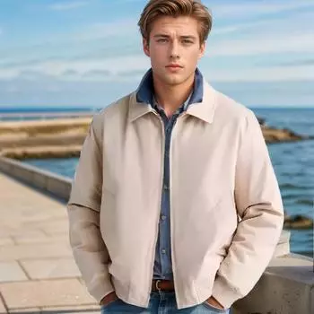 Spring and Autumn Independent Station Simple Commuter Jacket Men s Zipper Lapel Jacket M