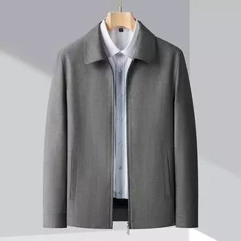 Spring and autumn jacket men s lapel solid color wool business casual middle-aged and elderly leading cadres dad jacket 170