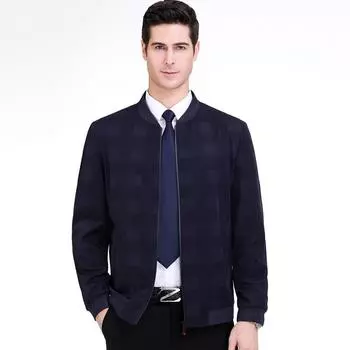 Spring and Autumn Jacket Men s Stand Collar Plaid Business Casual Middle-aged and Elderly Civil Servants Leading Cadres Dad s Jacket 170