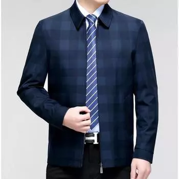 Spring and autumn lapel plaid jacket men s business casual middle-aged business thin section dad jacket jacket top 170