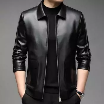Spring and Autumn Leather Jacket Men s Genuine Leather Lapel Dad s Sheepskin Top Leather Jacket Middle-aged and Old Leather Jacket 170