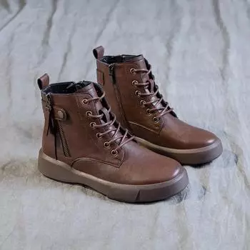 Spring and Autumn Leisure Short Boots for Women s 2024 New Flat Heel Soft Sole Boots British Style Large Versatile female Boots 35 темно-коричневого