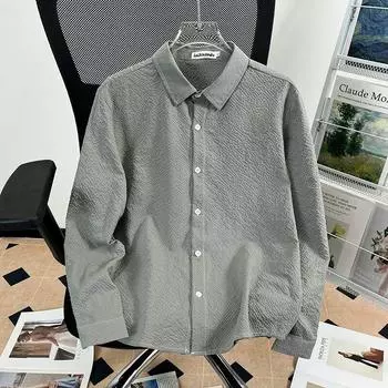 Spring and Autumn Loose Lapel Casual Shirt Versatile Men s Long Sleeve Shirt S