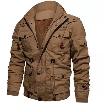Spring and Autumn Men s Cotton-padded Clothes, Loose Stand-up Collar Men s Tops, Young Men s Jackets S хаки