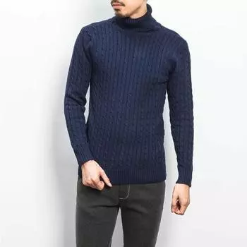Spring and Autumn Men s Knitwear Korean Version Slim Fitting High Neck Pullover Warm Fried Dough Twists Sweater Casual Bottoming Sweater Top XXXL чёрный