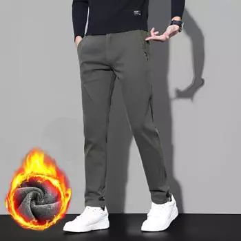 Spring and Autumn Men s Large Size Plus Velvet Thickened Business Casual Pants 38 чёрный