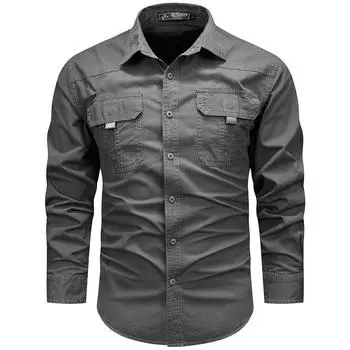 Spring and Autumn Men s Long Sleeve Simple Casual Tooling Top Youth Loose Cotton Shirt Jacket M