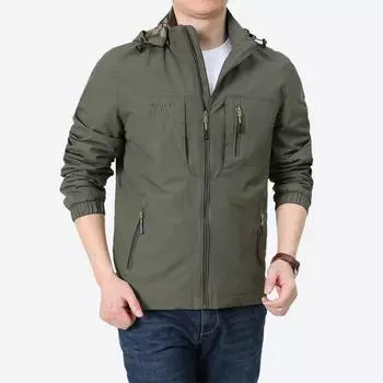 Spring and Autumn Men s Middle and Young Outdoor Casual Jacket Multi-Pocket Hooded Army Green Jacket Large Size Jacket M хаки