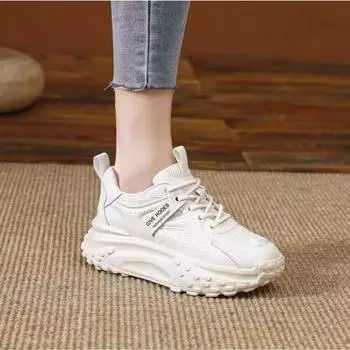 Spring and Autumn mesh comfortable thick-soled muffin shoes women s season new dad shoes versatile casual sports white shoes 35