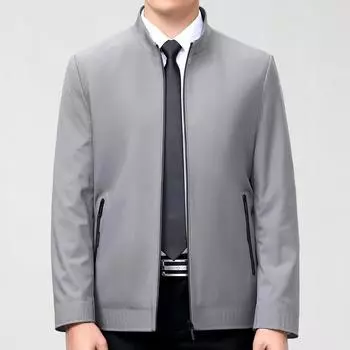 Spring and autumn middle-aged jacket men s business casual iron-free civil servant top coat thin zipper jacket stand collar 165