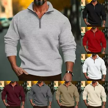 Spring and Autumn New Men s Casual Stand-up Collar Pullover S белый
