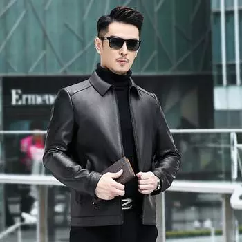 Spring and Autumn New Men s Genuine Leather Jacket Men s Goat Leather Jacket Lapel Business Dad Casual Jacket Versatile L