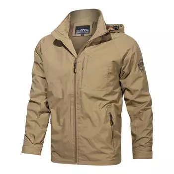 Spring and Autumn New Men s Jacket Jacket Men s Sports Tooling Thin Windproof Solid Color All Matching Casual Hooded M