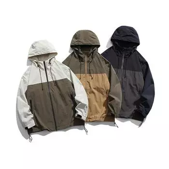Spring and autumn new men s Korean style color-blocked hooded jacket trendy couple Internet celebrity same style fashionable and versatile jacket S
