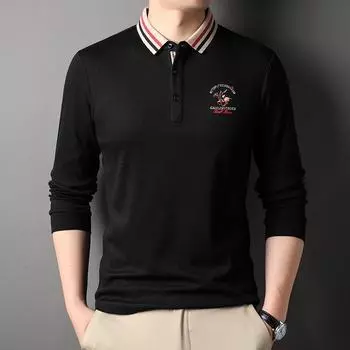 Spring and Autumn New Men s Lapel Fashion Casual Long Sleeve Polo Shirt Embroidered Men s Cotton T-Shirt M
