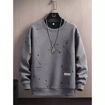 Spring and Autumn New Men s Sweater Casual Versatile Youth Handsome Long Sleeve Shirt Crew Neck Long Sleeve M серый