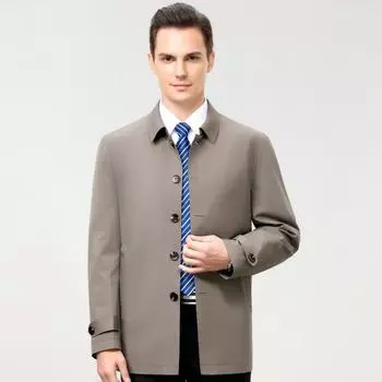 Spring and Autumn new style middle-aged men s mulberry silk windbreaker mid-length business casual men s lapel thin high-end jacket 170