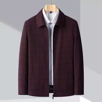 Spring and Autumn new style wool jacket men s lapel solid color business casual middle-aged leading cadre dad jacket 170