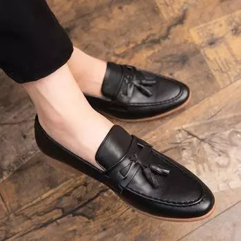 Spring and Autumn pointed soft-faced leather shoes, summer new outer wear breathable tassel low-top sleeve casual leather shoes men 28011 39