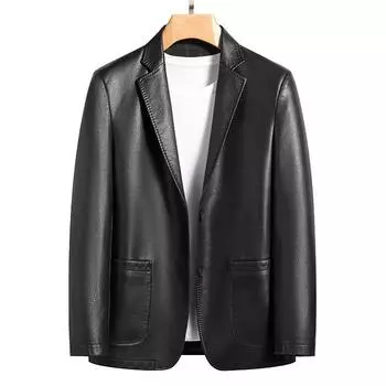 Spring and autumn suit collar men s leather jacket business casual sheepskin middle-aged leather jacket 170