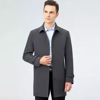 Spring and Autumn Thin Mulberry Silk Windbreaker Men s Middle-aged Dad s Clothing Business Casual Mid-length Non-ironing Jacket 170