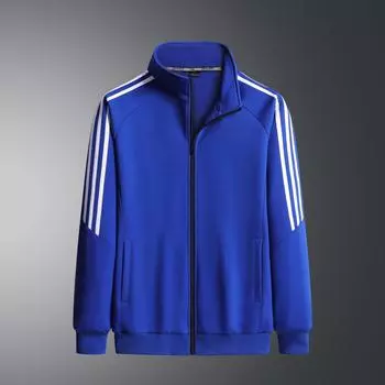 Spring and Autumn Three Bar Couple s Coat, Casual Sports Cardigan, Sweatshirt, Jacket L синий