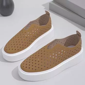 Spring and Autumn Women s Flat Shoes with Hollow Round Head Thick Bottom Commuter Le Fu Shoes 2024 Fashion Flat Shoes for Women 36 бежевый