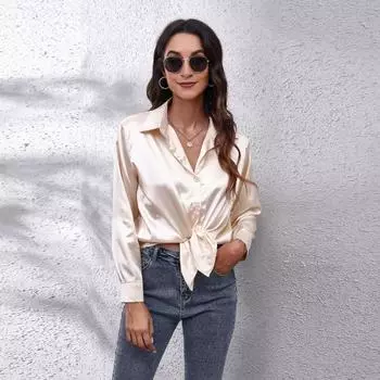 Spring and Autumn Women s Solid Colour Shirt Loose Long Sleeve Blouse S светло-зеленый