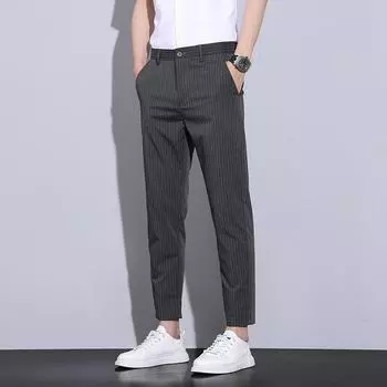 Spring and Summer Casual Pants for Men s Simple Light Business Cropped Pants Slim Straight Versatile Suit Pants 28