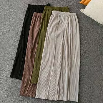 Spring and Summer Export K-style New Arrival Casual Fashion All-Match Simple and Thin Elastic Waist Pleated Pants Army Green 3XL
