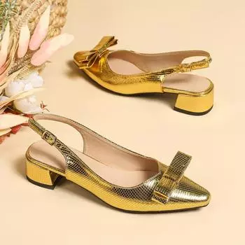 Spring and summer fashion single shoes versatile gold bow high heels breathable 35 золотой