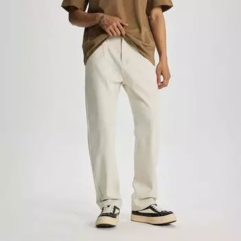 Spring and Summer Four-season White Four-sided Elastic Straight Jeans Men s Trousers 28 слоновая кость