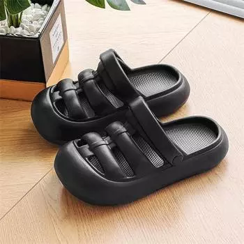 Spring and summer girls non-slip versatile cool slippers round head wear-resistant fashion solid color casual beach 36-37 чёрный
