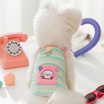 Spring and Summer New Breathable Dog Clothes Cute Color Striped Traction Camisole S зелёный