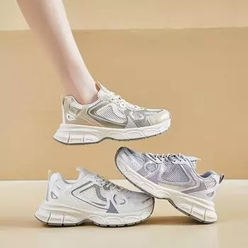Spring and Summer New Dad Shoes Student Running Breathable Platform Casual Shoes Comfortable Versatile Women s Sports Shoes 35 золотой