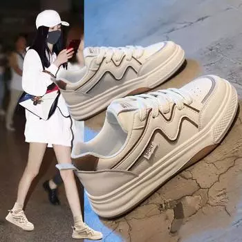 Spring and summer new flat-bottomed versatile thick-soled muffin-soled little white shoes, female students leisure sports board shoes trendy shoes 36 хаки