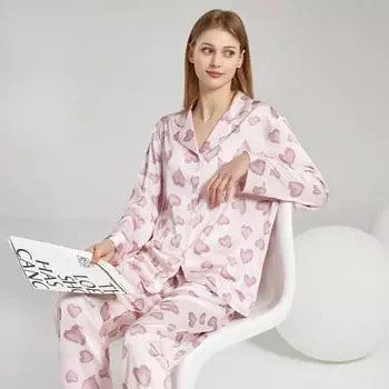 Spring and Summer New Ice Silk Pajamas for Women Summer Ice Silk Pajamas Air-conditioned Room Indoor Cool Summer Pajamas L