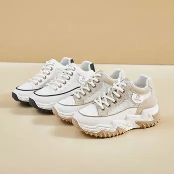 Spring and Summer New Little White Shoes Thick-soled Inner Height Increase Dad Shoes Mesh Yarn Breathable Small Fragrant Versatile Women s Shoes 35 хаки