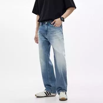 Spring and Summer New Men s Loose Straight American Retro High Street Stretch Denim Trousers 28