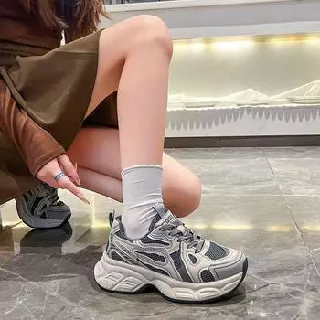 Spring and summer new super soft thick sole height increase 5cm mesh breathable women s shoes ins trendy shoes versatile women s shoes dad shoes 35