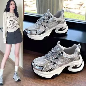Spring and summer new versatile small super fire red dad shoes women s heightened thick-soled breathable sneakers 35