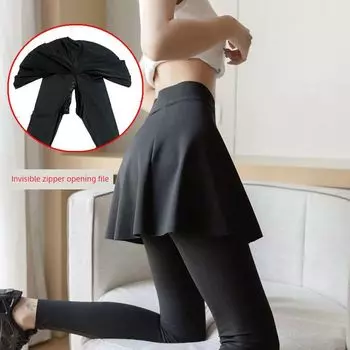 Spring and Summer Outdoor Double-Headed Invisible Zipper Open Crotch Fashion Tape Yoga Skirts Fake Two-Piece Slim Looking High Waist Pleated Skirt Black Spring and autumn L(60.00 kg-67.50 kg)